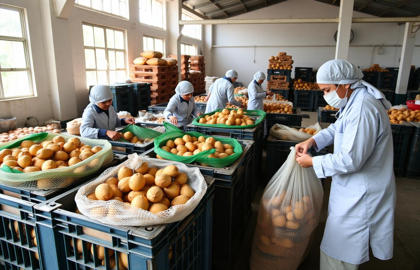 Hygienic grading and export packing of semi-husked coconuts